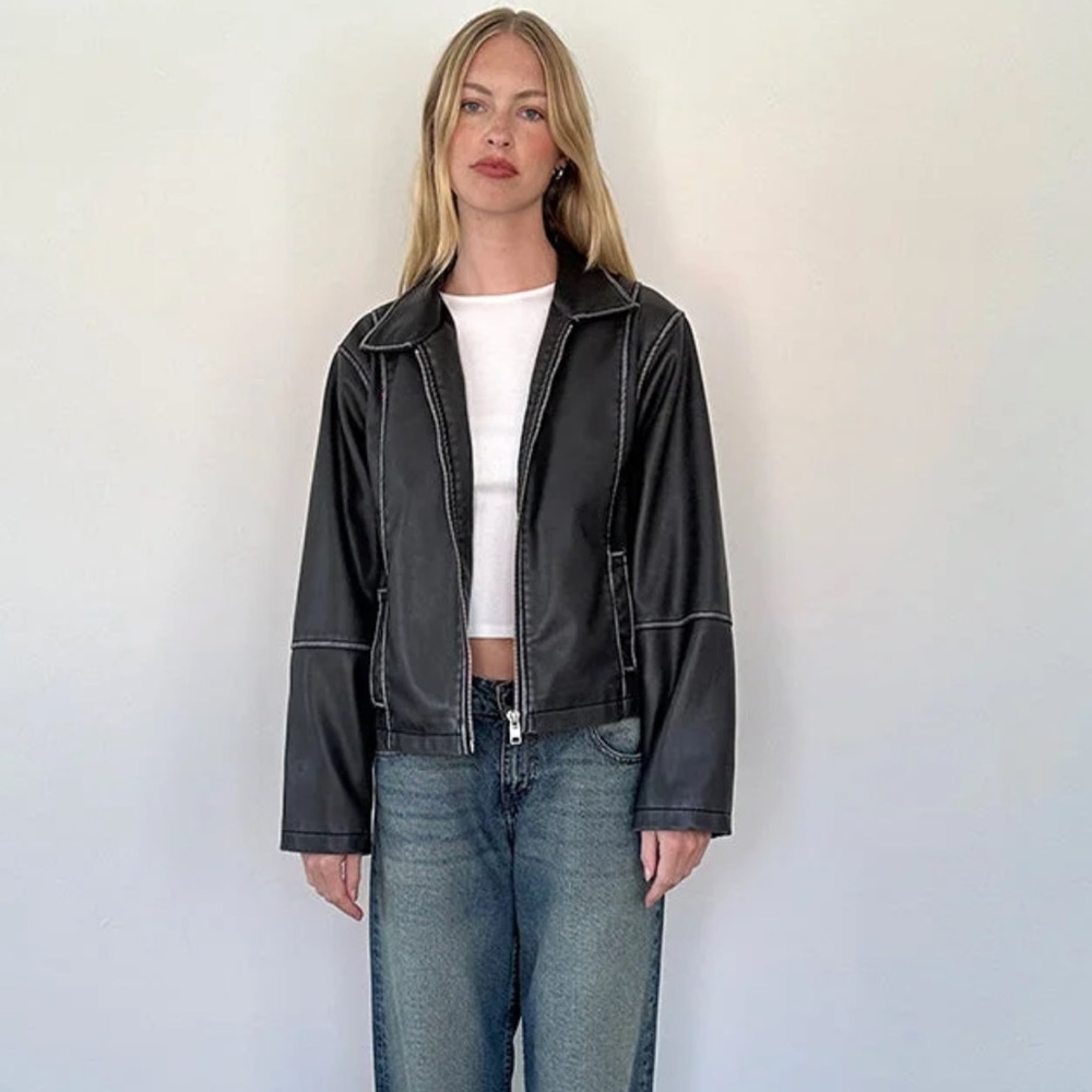 Motel rocks Brittany Distressed Jacket In PU Black